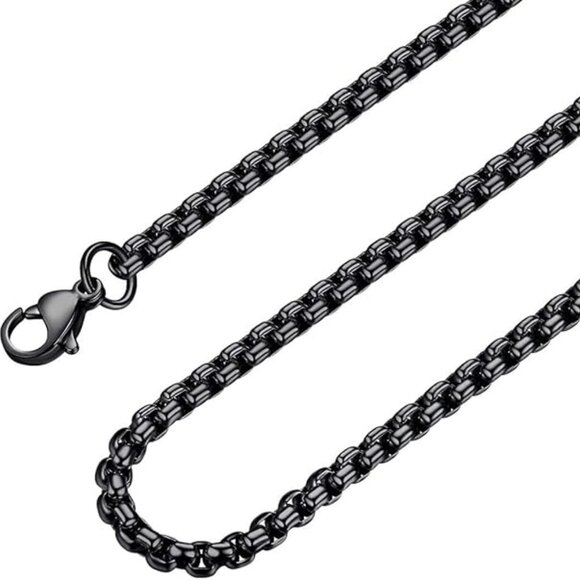 NWT Unisex 2mm Black Square Rolo Stainless Steel Round Box Chain Necklace - 18" - Picture 1 of 3